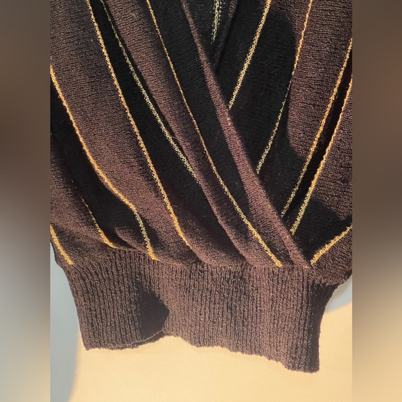 Vintage Casual Corner Black with Gold Metallic Strips Long Sleeve Shirt - Picture 5 of 14